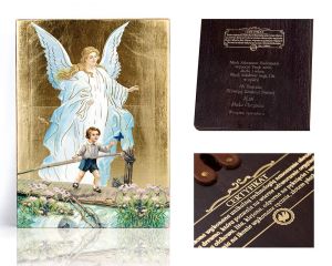Ikona religijna Anioł Stróż dla dziecka (prezent na Chrzest Święty lub urodziny)