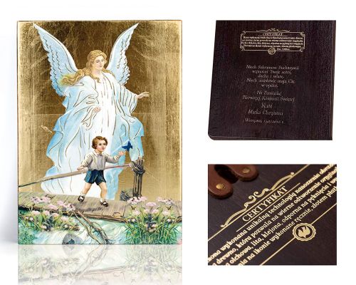 Ikona religijna Anioł Stróż dla dziecka (prezent na Chrzest Święty lub urodziny) - dedykacja / własny tekst