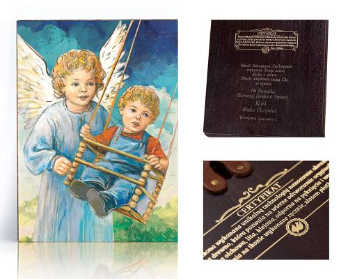 Ikona religijna Anioł Stróż dla dzieci - dedykacja / własny tekst