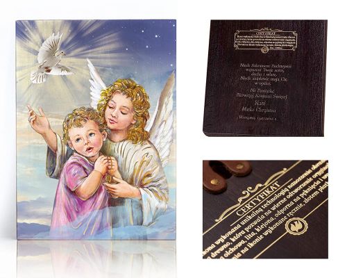 Ikona religijna Anioł Stróż dla dzieci - dedykacja / własny tekst