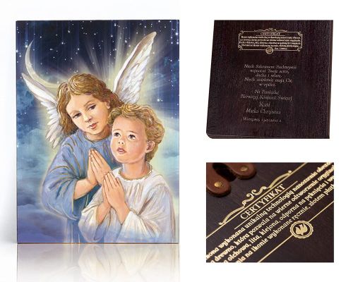 Ikona religijna Anioł Stróż dla dziecka (pamiątka Chrztu Świętego, Komunii) - dedykacja / własny tekst