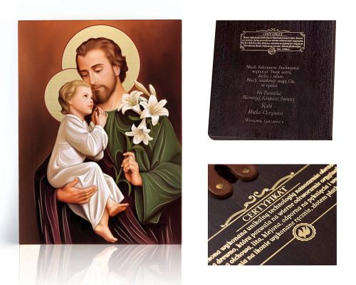 Ikona religijna Święty Józef z Dzieciątkiem Jezus - dedykacja / własny tekst
