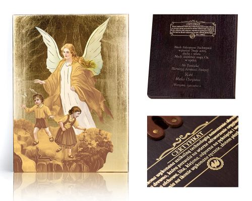 Ikona religijna Anioł Stróż dla dziecka (prezent na Chrzest Święty lub urodziny) - dedykacja / własny tekst