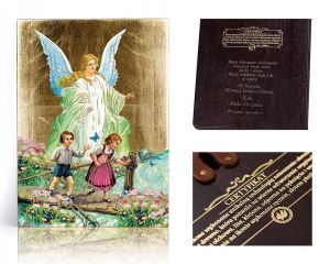 Ikona religijna Anioł Stróż dla dziecka (prezent na Chrzest Święty lub urodziny)