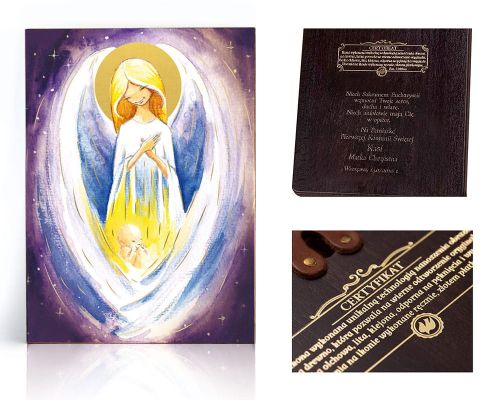 Ikona religijna Anioł Stróż z dzieckiem (pamiątka Chrztu Świętego) - dedykacja / własny tekst