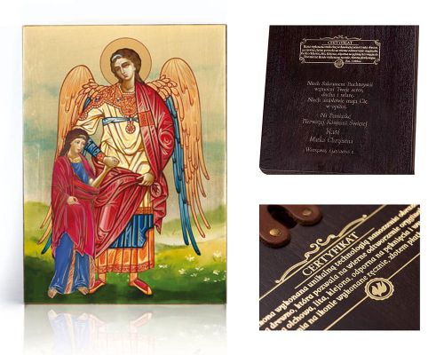Ikona religijna Archanioł z dziewczynką - dedykacja / własny tekst