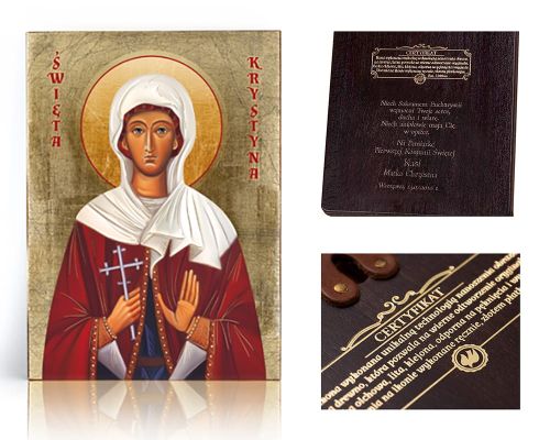 Ikona religijna ze Świętą Krystyną - dedykacja / własny tekst
