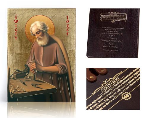 Ikona religijna Święty Józef przy pracy - dedykacja / własny tekst