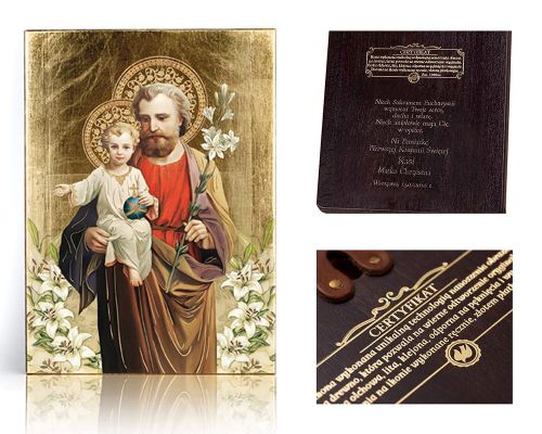 Ikona religijna Święty Józef z Dzieciątkiem Jezus - dedykacja / własny tekst