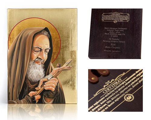 Ikona religijna Święty Ojciec Pio - dedykacja / własny tekst