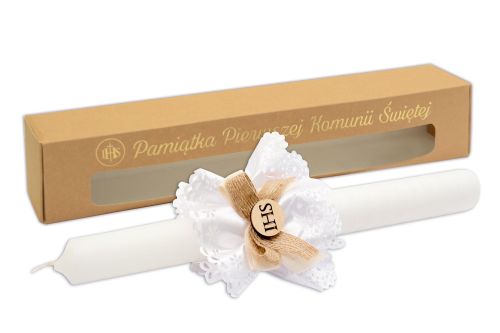 Świeca komunijna w stylu boho