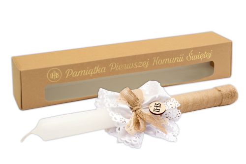 Świeca do Pierwszej Komunii Świętej - boho - PUDEŁKO