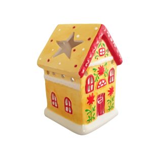 Świecznik na t-light w kształcie domku z piernika żółty