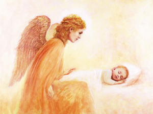 Plakat do pokoju dziecka Anioł Stróż z dzieckiem