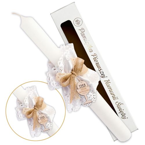 Świeca do Pierwszej Komunii Świętej - boho - pudełko - PERSONALIZACJA !