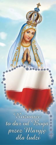 Baner na różaniec święty z Matką Bożą Fatimską oraz flagą Polski 75x200 cm