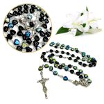 Różaniec komunijny - serca - granatowe - kryształ