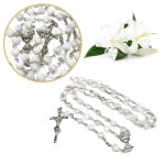 Różaniec komunijny - serca - białe - kryształ