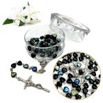 Różaniec komunijny - granatowe - serduszko + pudełeczko na różaniec