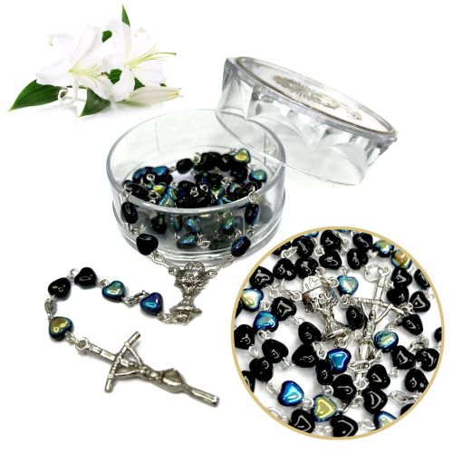 Różaniec komunijny - granatowe - serduszko + pudełeczko na różaniec