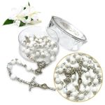 Różaniec komunijny - perłowy - kryształ + pudełeczko na różaniec