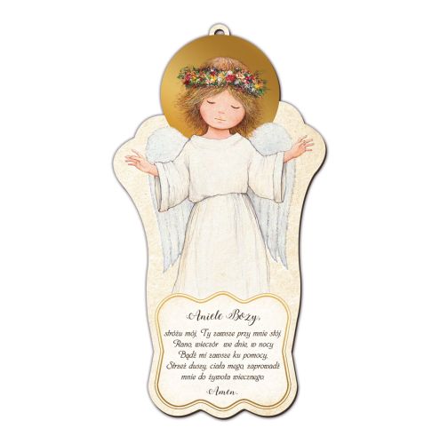 Aniołek z modlitwą - obrazek drewniany
