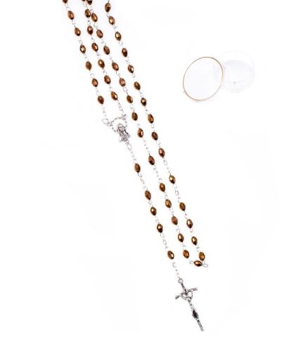 Różaniec kryształ ze złotą poświatą