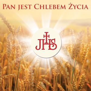 Baner na Boże Ciało, Symbole Eucharystii "Pan Jest Chlebem Życia" 150x150 cm
