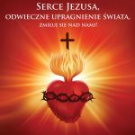 Baner religijny "Serce Jezusa, odwieczne upragnienie świata, zmiłuj się nad nami" 150x150 cm