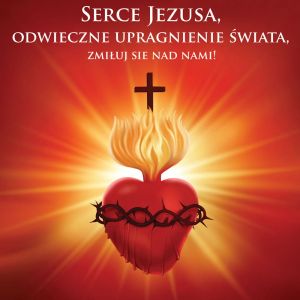 Baner religijny "Serce Jezusa, odwieczne upragnienie świata, zmiłuj się nad nami" 150x150 cm