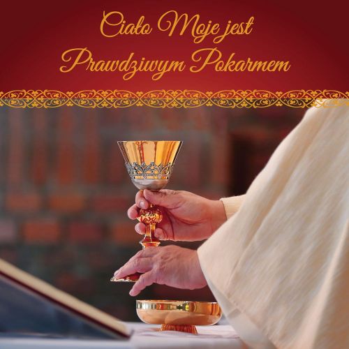 Baner religijny "Ciało Moje jest Prawdziwym Pokarmem" 150x150 cm