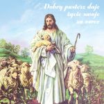 Baner religijny na Boże Ciało "Dobry Pasterz daje życie swoje za owce" 150x150 cm