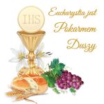 Baner na Boże Ciało "Eucharystia jest pokarmem Duszy" 150x150 cm