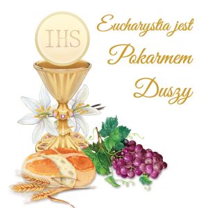 Baner na Boże Ciało "Eucharystia jest pokarmem Duszy" 150x150 cm