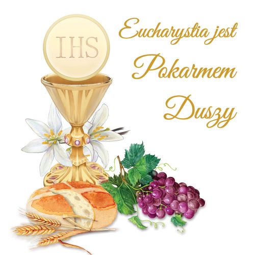 Baner na Boże Ciało "Eucharystia jest pokarmem Duszy" 150x150 cm