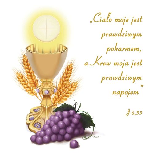 Baner na Boże Ciało "Ciało Moje jest prawdziwym pokarmem" 150x150 cm