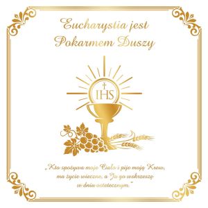 Baner na Boże Ciało "Eucharystia jest pokarmem duszy" 150x150 cm