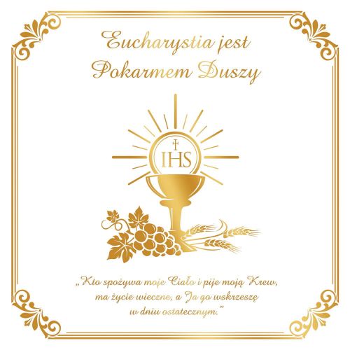 Baner na Boże Ciało "Eucharystia jest pokarmem duszy" 150x150 cm