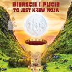 Baner religijny na Boże Ciało, symbole eucharystyczne "Bierzcie i pijcie, to jest krew Moja" 150x150 cm