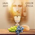 Baner religijny na Boże Ciało, symbole eucharystyczne "Jam jest chleb życia" 150x150 cm