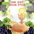 Baner religijny na Boże Ciało, symbole eucharystyczne "Jam jest chleb życia" 150x150 cm