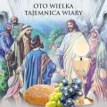 Baner religijny na Boże Ciało, symbole eucharystyczne "Oto wielka tajemnica wiary" 150x150 cm