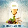 Baner na Boże Ciało, symbole eucharystyczne "To jest Ciało Moje" 150x150 cm