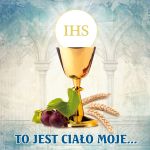 Baner na Boże Ciało, symbole eucharystyczne "To jest Ciało Moje" 150x150 cm