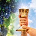 Baner religijny, baner na Boże Ciało, symbole eucharystyczne 150x150 cm