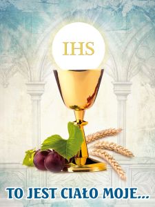 Baner religijny na Boże Ciało "To jest Ciało Moje"- 75x100 cm