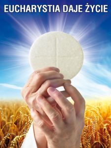 Baner religijny na Boże Ciało "Eucharystia daje życie"- 75x100 cm