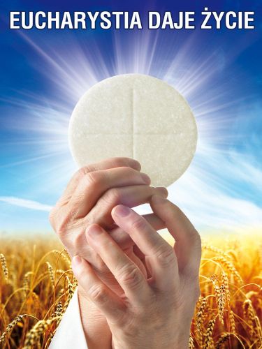 Baner religijny na Boże Ciało "Eucharystia daje życie"- 75x100 cm
