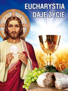 Baner religijny na Boże Ciało "Eucharystia daje życie"- 75x100 cm