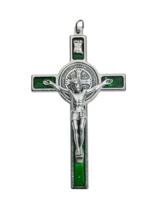 Krzyż Św. Benedykt - kolor srebro/zielony